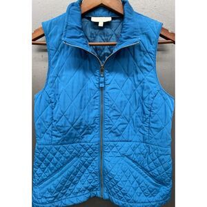 Talbots Petites Quilted Vest 8P Blue Full Zip Lined Pocket Casual Outdoor Jacket
